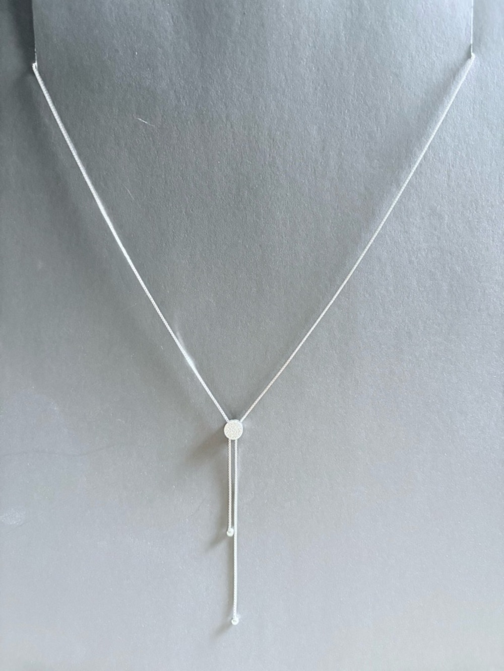 Stainless Steel Lariat Slide Necklace w/ Pave Set Cubic Zirconia Charm- 30"